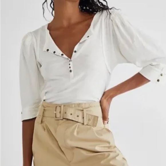 We The Free 3/4 Length Puff Sleeve Henley - Picture 1 of 6